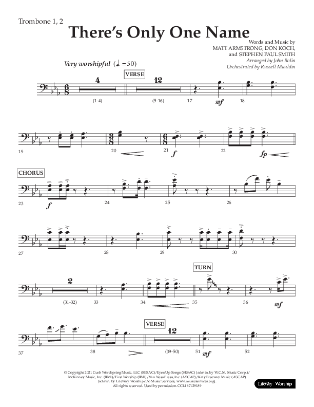 There's Only One Name (Choral Anthem SATB) Trombone 1/2 (Lifeway Choral / Arr. John Bolin / Orch. Russell Mauldin)