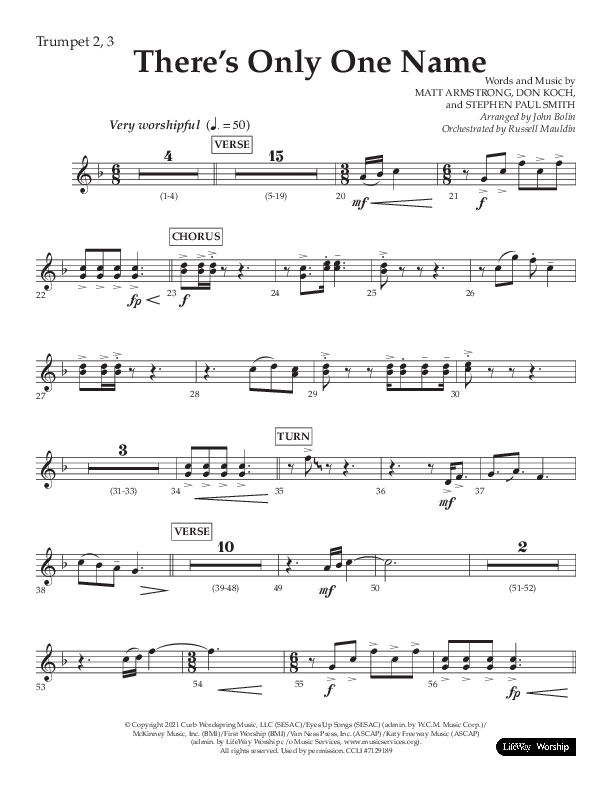 There's Only One Name (Choral Anthem SATB) Trumpet 2/3 (Lifeway Choral / Arr. John Bolin / Orch. Russell Mauldin)