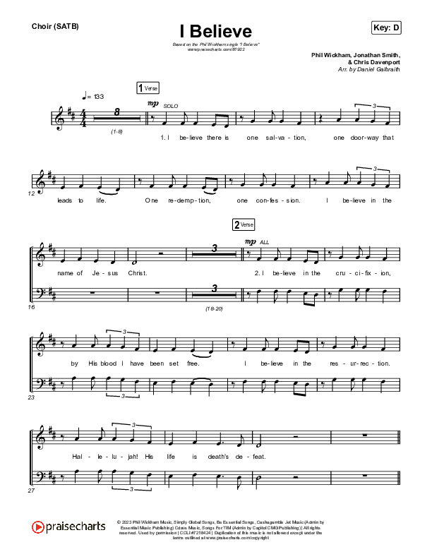 I Believe Choir Sheet (SATB) (Phil Wickham)