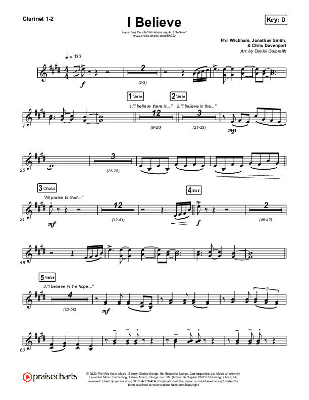 I Believe Clarinet 1,2 (Phil Wickham)