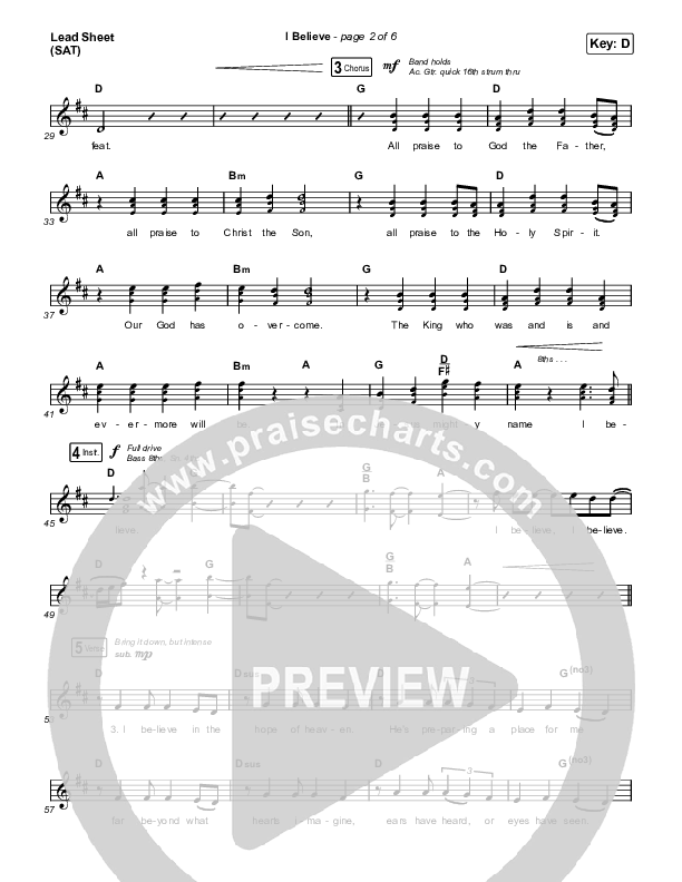 I Believe Lead Sheet (SAT) (Phil Wickham)