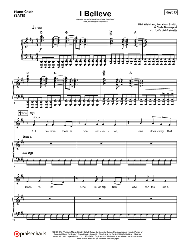 I Believe Piano/Vocal (SATB) (Phil Wickham)