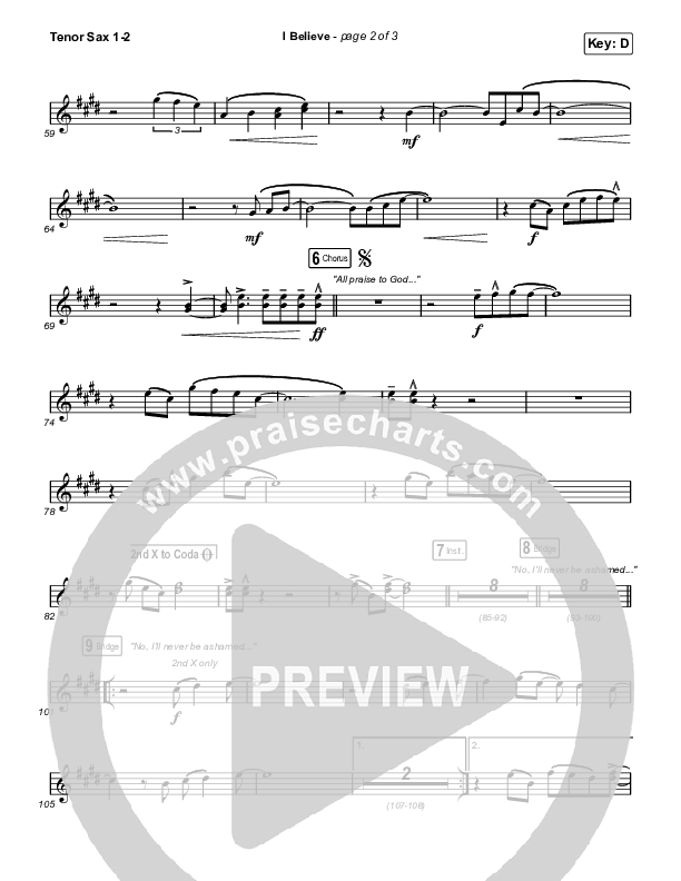 I Believe Tenor Sax 1,2 (Phil Wickham)