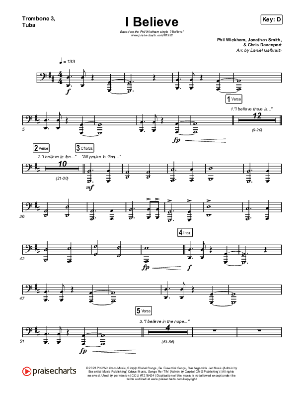 I Believe Trombone 3/Tuba (Phil Wickham)