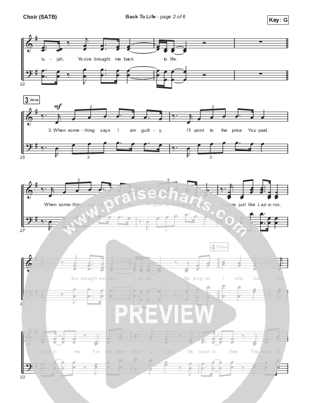 Back To Life Choir Sheet (SATB) (Phil Wickham)