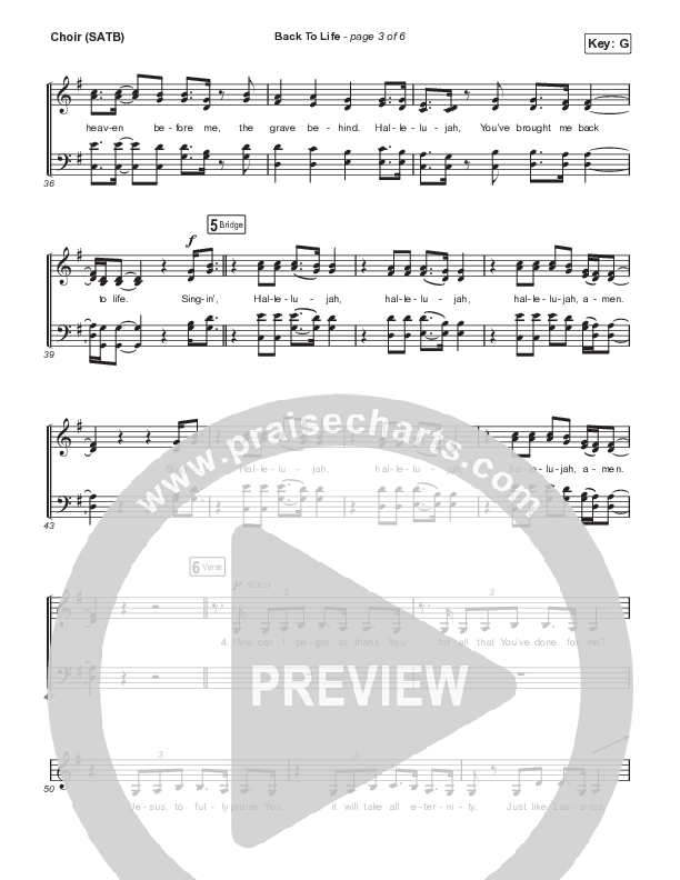 Back To Life Choir Sheet (SATB) (Phil Wickham)