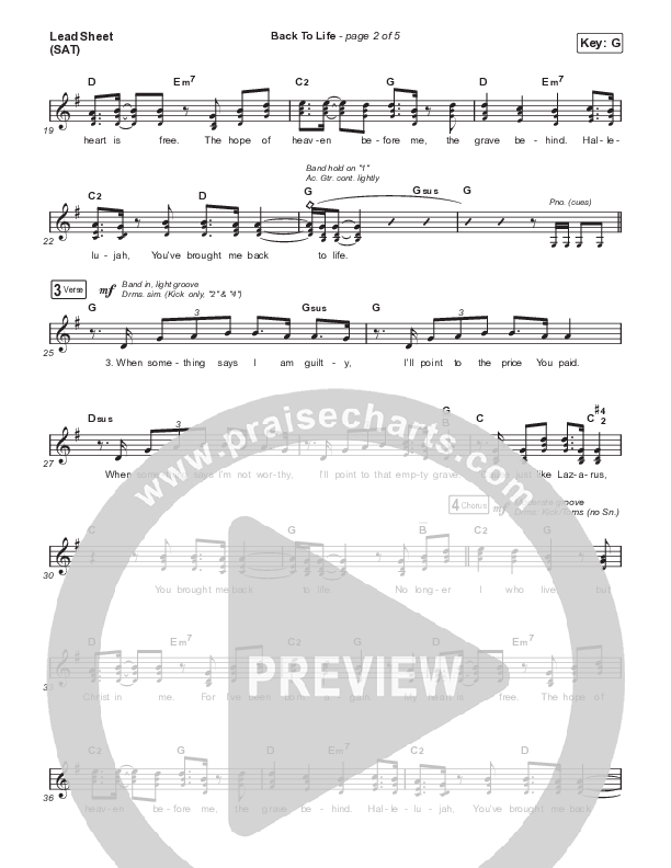 Back To Life Lead Sheet (SAT) (Phil Wickham)