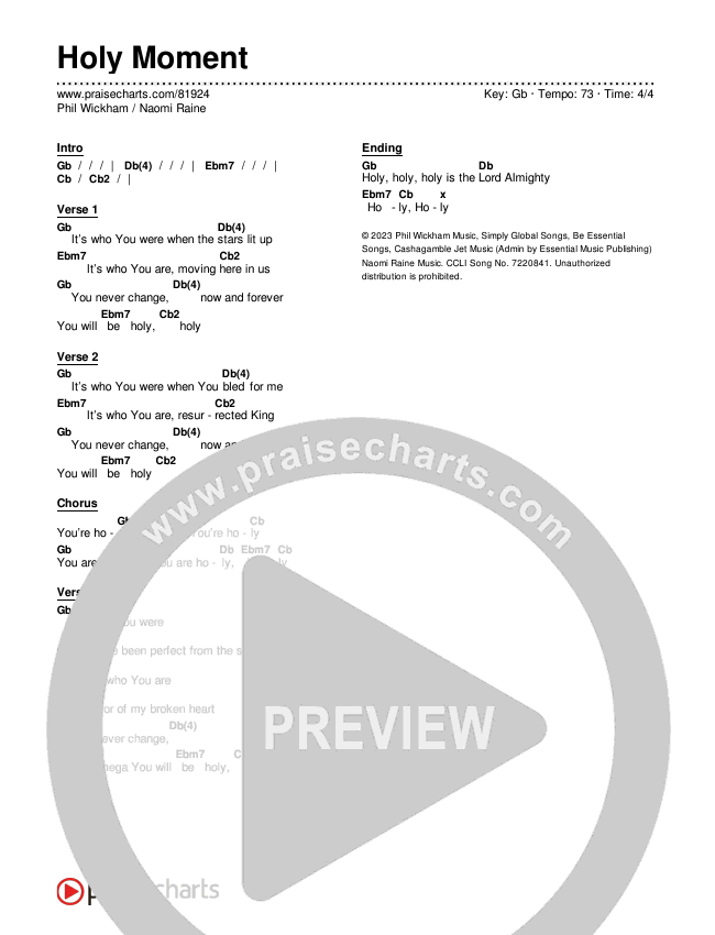 Holy Moment Chords & Lyrics (Phil Wickham / Naomi Raine)