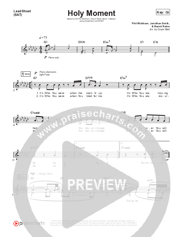 Holy Moment Lead Sheet (SAT) (Phil Wickham / Naomi Raine)