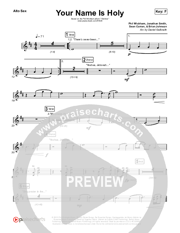 Your Name Is Holy Alto Sax (Phil Wickham)