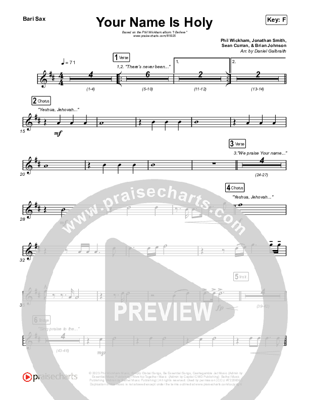 Your Name Is Holy Bari Sax (Phil Wickham)