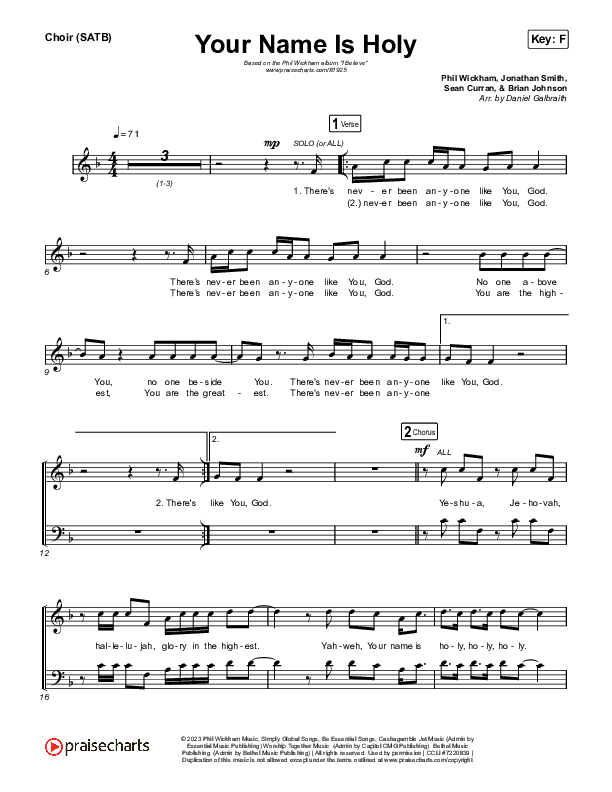 Your Name Is Holy Choir Sheet (SATB) (Phil Wickham)