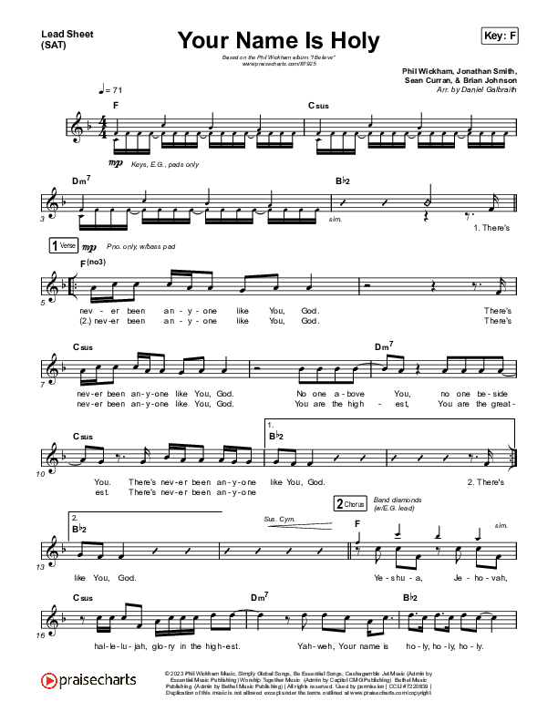 Your Name Is Holy Lead Sheet (SAT) (Phil Wickham)