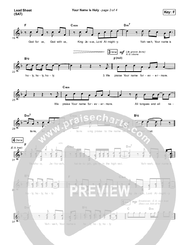 Your Name Is Holy Lead Sheet (SAT) (Phil Wickham)