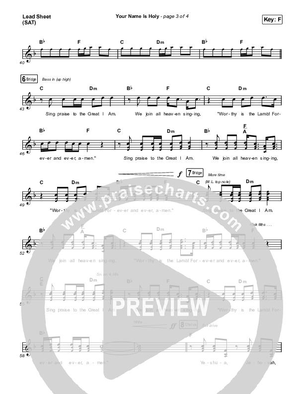 Your Name Is Holy Lead Sheet (SAT) (Phil Wickham)