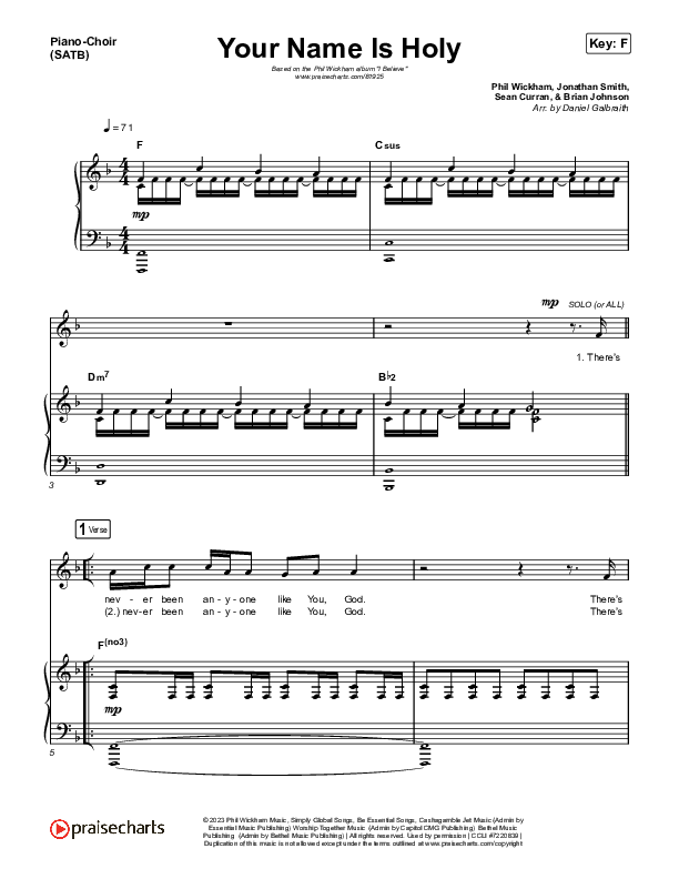 Your Name Is Holy Piano/Vocal (SATB) (Phil Wickham)