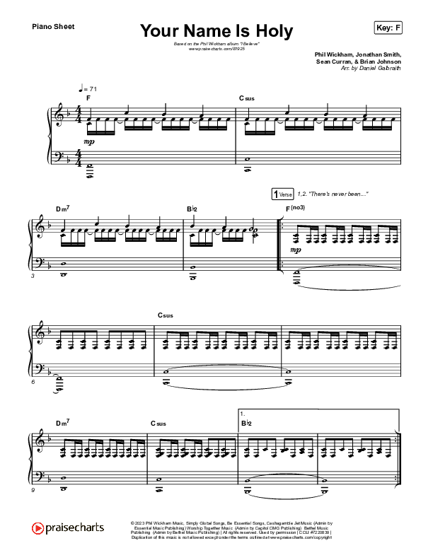 Your Name Is Holy Piano Sheet (Phil Wickham)