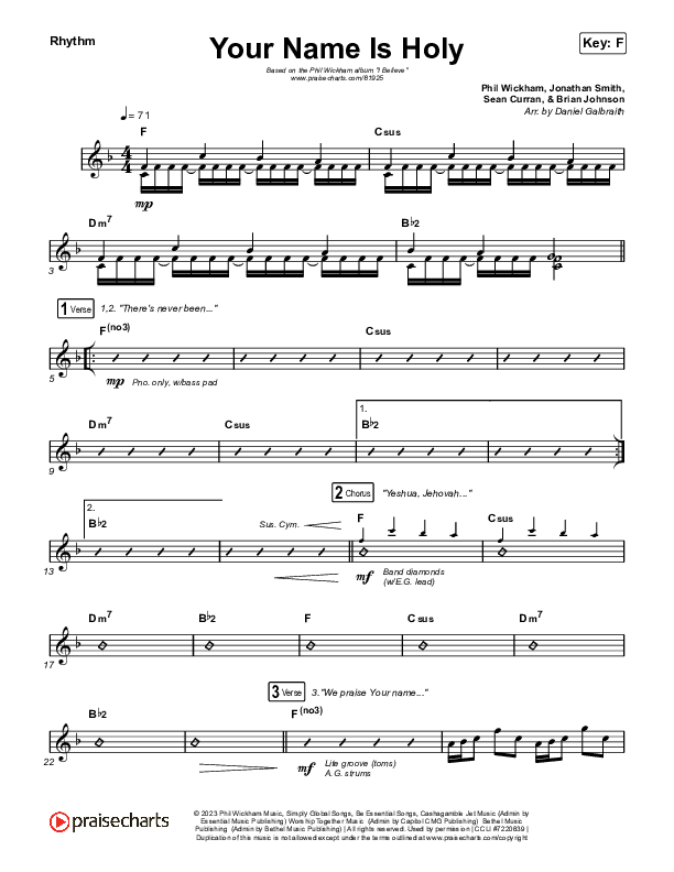 Your Name Is Holy Rhythm Chart (Phil Wickham)