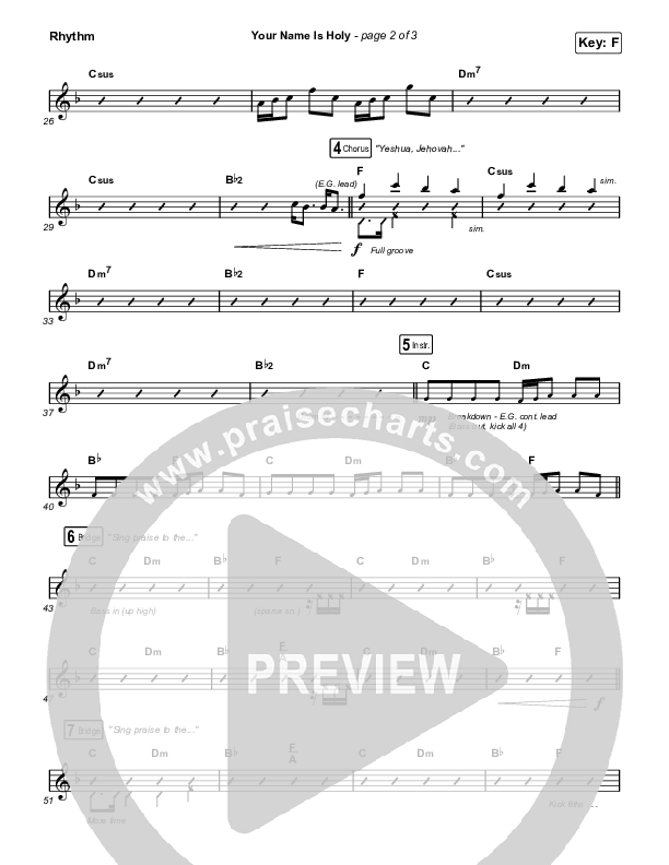 Your Name Is Holy Rhythm Chart (Phil Wickham)