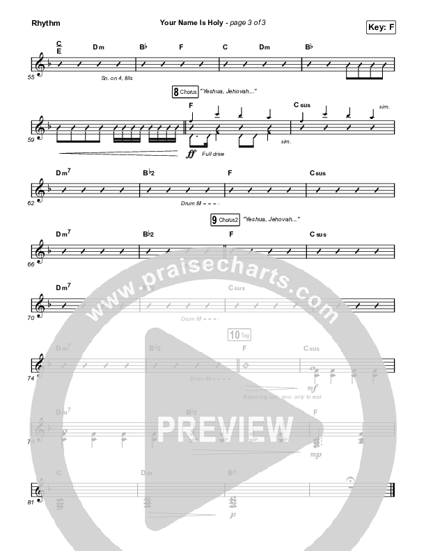 Your Name Is Holy Rhythm Chart (Phil Wickham)