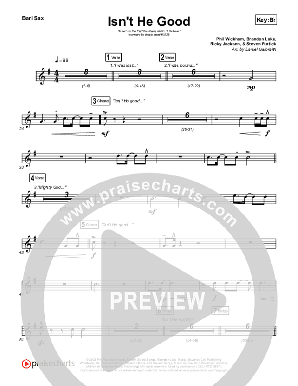 Isn't He Good Bari Sax (Phil Wickham)