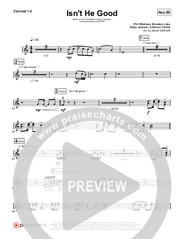 Isn't He Good Clarinet 1/2 (Phil Wickham)