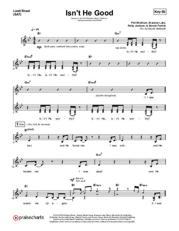 Isn't He Good Lead Sheet (SAT) (Phil Wickham)