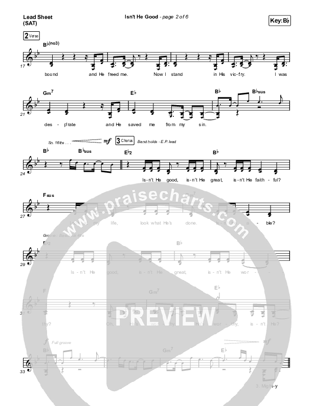Isn't He Good Lead Sheet (SAT) (Phil Wickham)