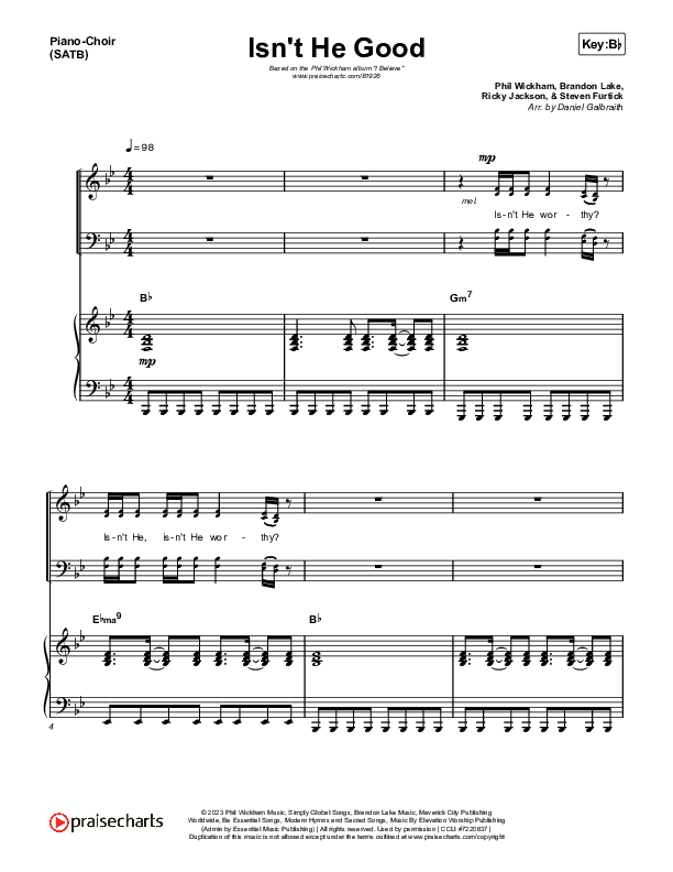 Isn't He Good Piano/Vocal Pack (Phil Wickham)