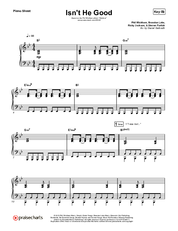 Isn't He Good Piano Sheet (Phil Wickham)