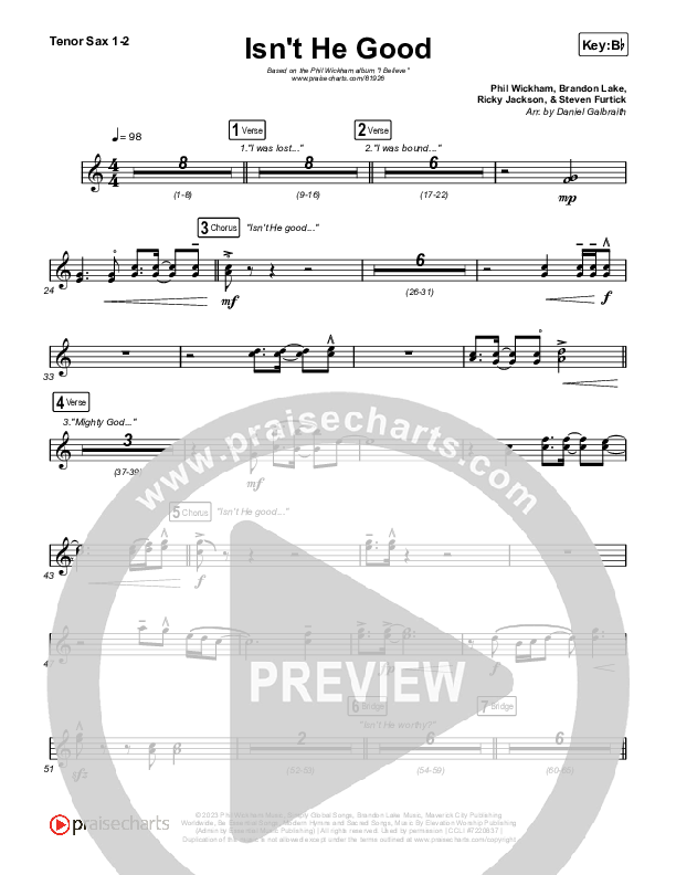 Isn't He Good Tenor Sax 1,2 (Phil Wickham)