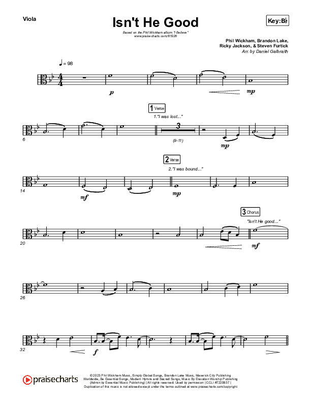 Isn't He Good Viola (Phil Wickham)