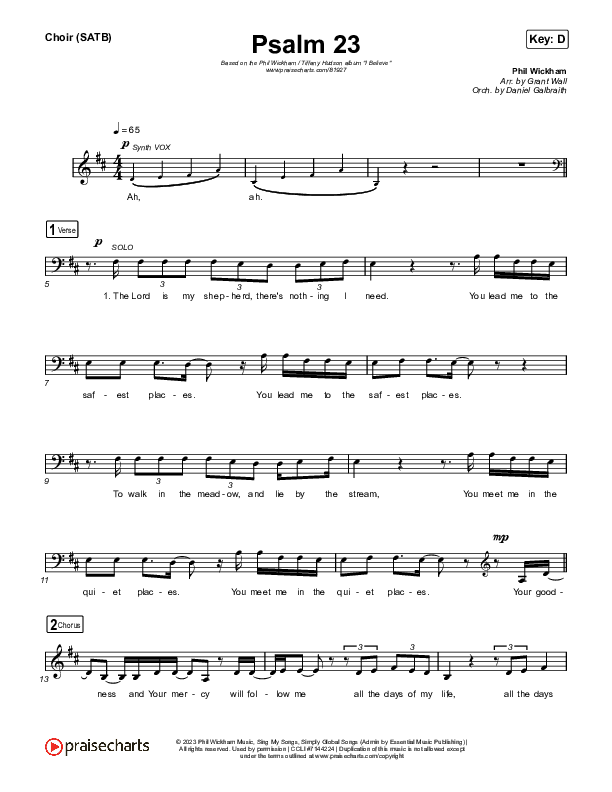 Psalm 23 Choir Sheet (SATB) (Phil Wickham / Tiffany Hudson)