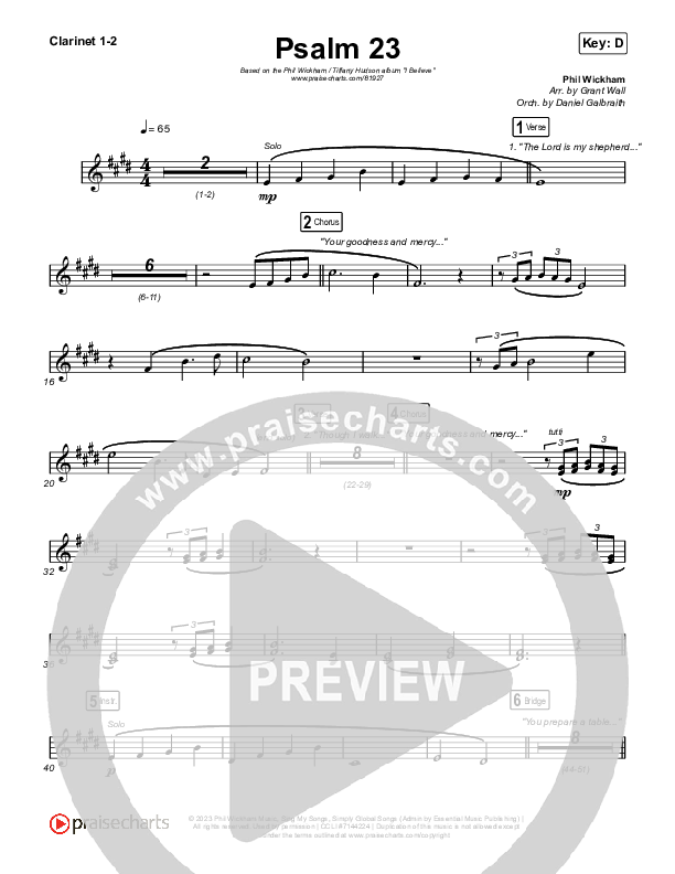 Psalm 23 Clarinet 1/2 (Phil Wickham / Tiffany Hudson)