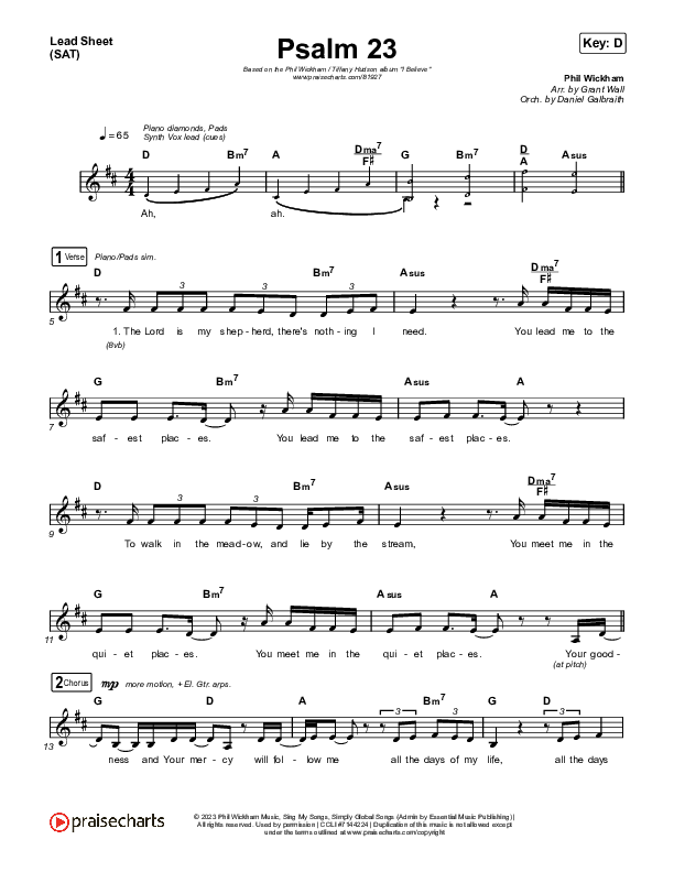 Psalm 23 Lead Sheet (SAT) (Phil Wickham / Tiffany Hudson)