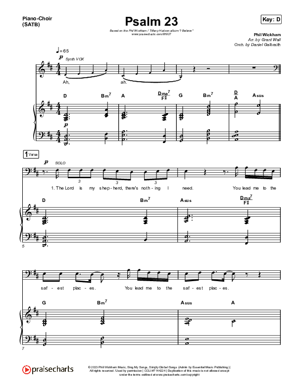 Psalm 23 Piano/Vocal Pack (Phil Wickham / Tiffany Hudson)