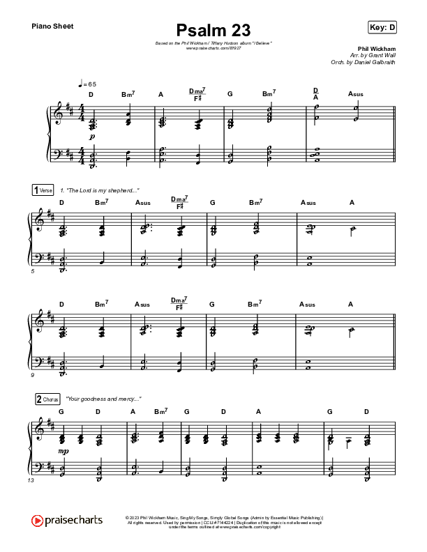 Psalm 23 Piano Sheet (Phil Wickham / Tiffany Hudson)