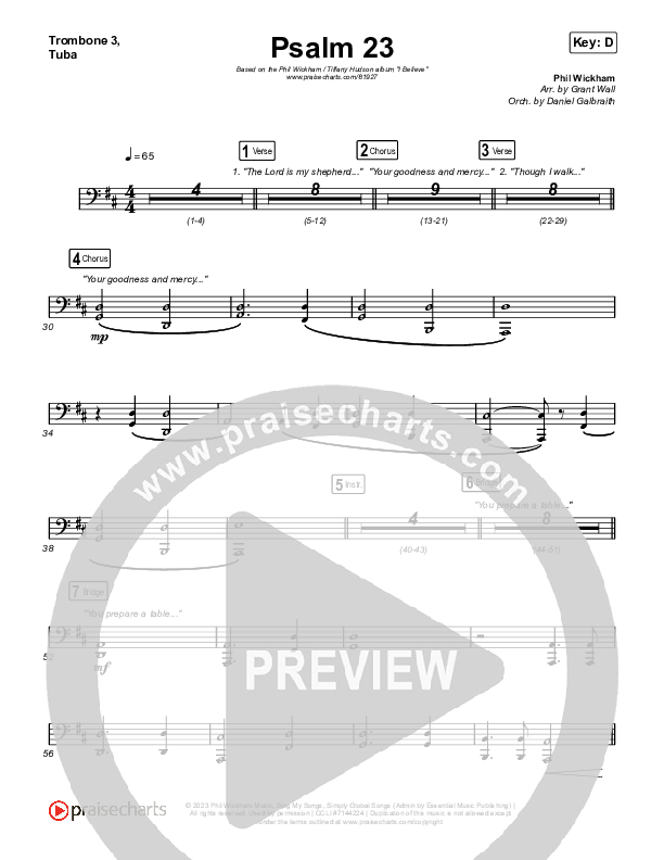 Psalm 23 Trombone 3/Tuba (Phil Wickham / Tiffany Hudson)