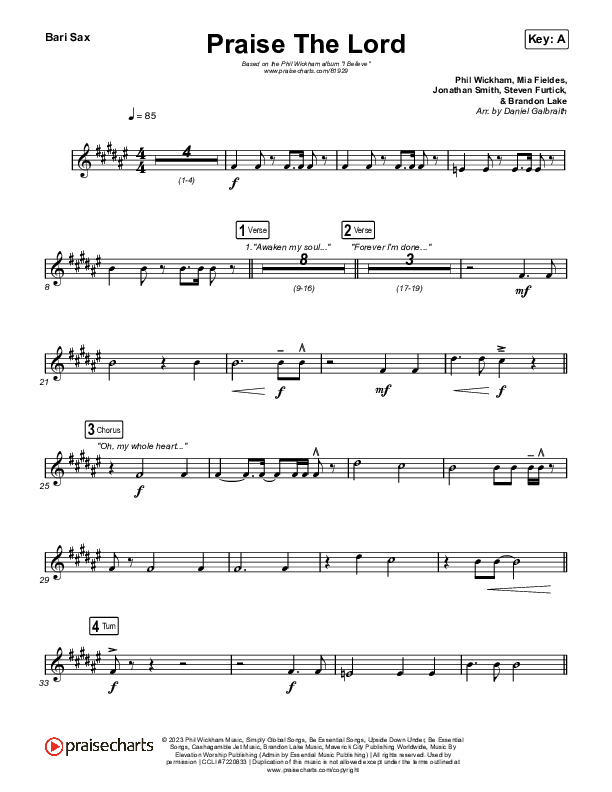 Praise The Lord Bari Sax (Phil Wickham)