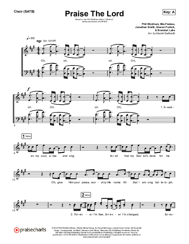 Praise The Lord Choir Sheet (SATB) (Phil Wickham)