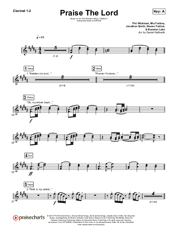 Praise The Lord Clarinet 1,2 (Phil Wickham)
