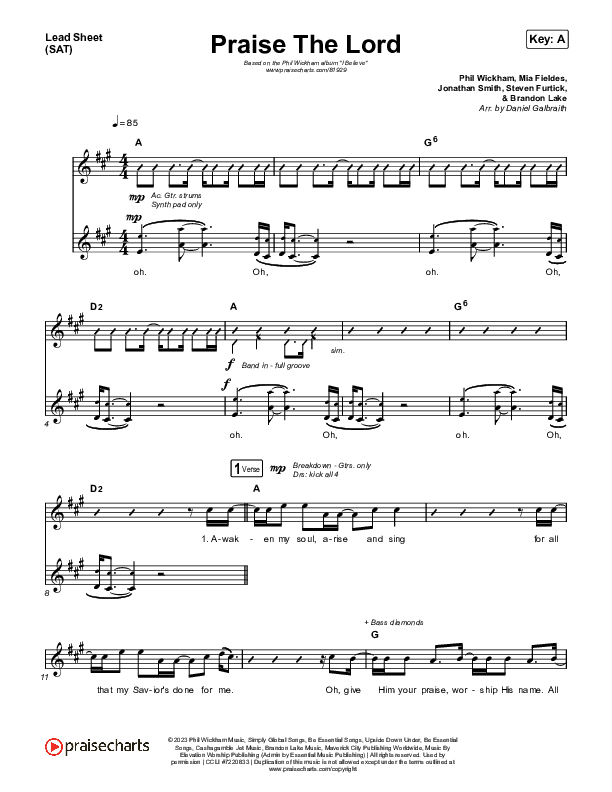 Praise The Lord Lead Sheet (SAT) (Phil Wickham)