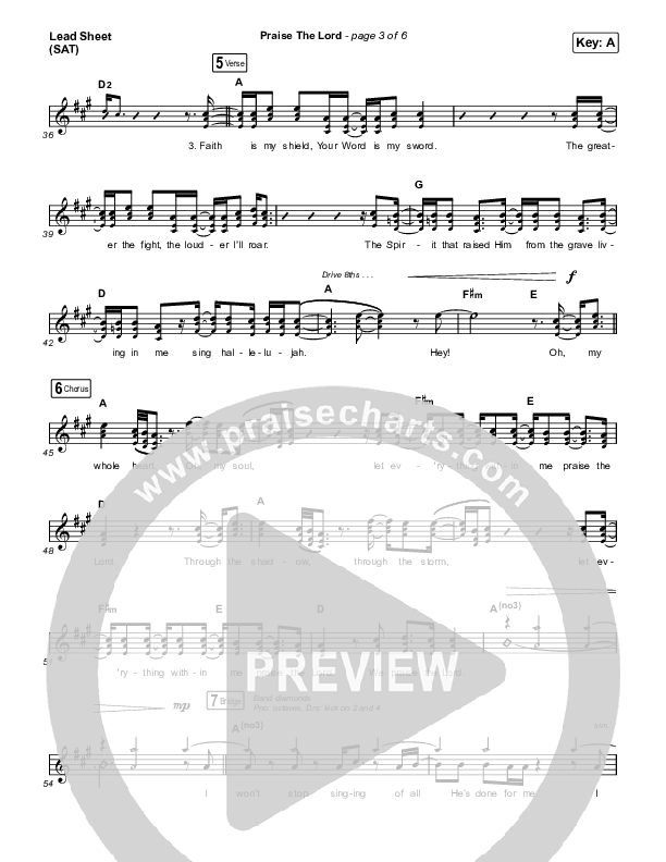 Praise The Lord Lead Sheet (SAT) (Phil Wickham)