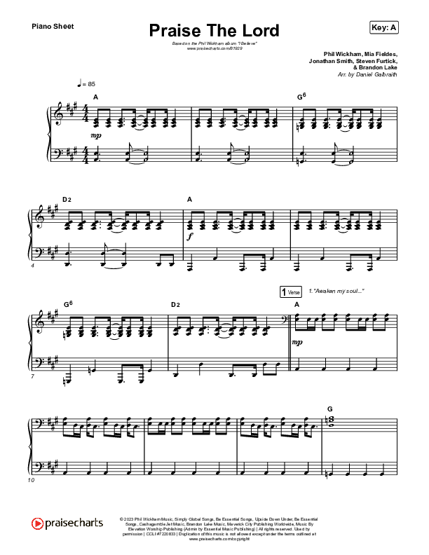 Praise The Lord Piano Sheet (Phil Wickham)