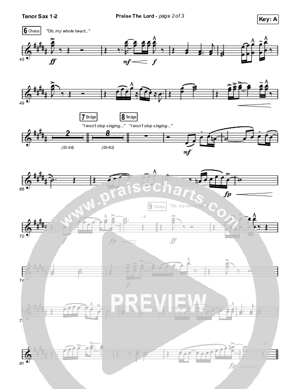 Praise The Lord Tenor Sax 1,2 (Phil Wickham)