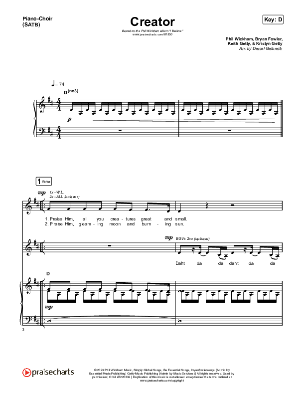 Creator Piano/Vocal (SATB) (Phil Wickham)