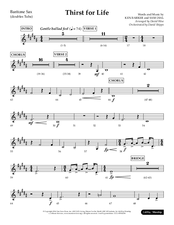 Thirst For Life (Choral Anthem SATB) Bari Sax (Lifeway Choral / Arr. David Wise / Orch. David Shipps)