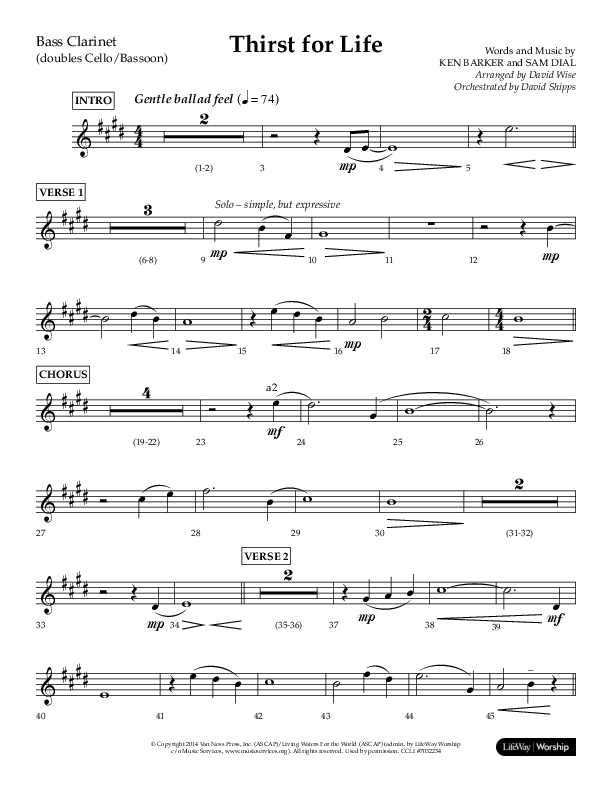 Thirst For Life (Choral Anthem SATB) Bass Clarinet (Lifeway Choral / Arr. David Wise / Orch. David Shipps)