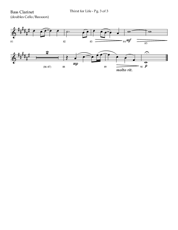Thirst For Life (Choral Anthem SATB) Bass Clarinet (Lifeway Choral / Arr. David Wise / Orch. David Shipps)