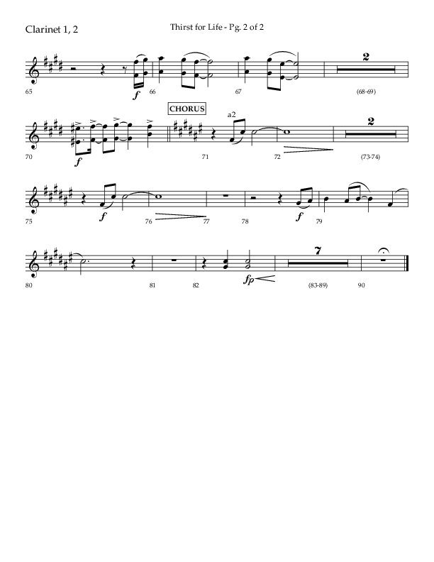 Thirst For Life (Choral Anthem SATB) Clarinet 1/2 (Lifeway Choral / Arr. David Wise / Orch. David Shipps)